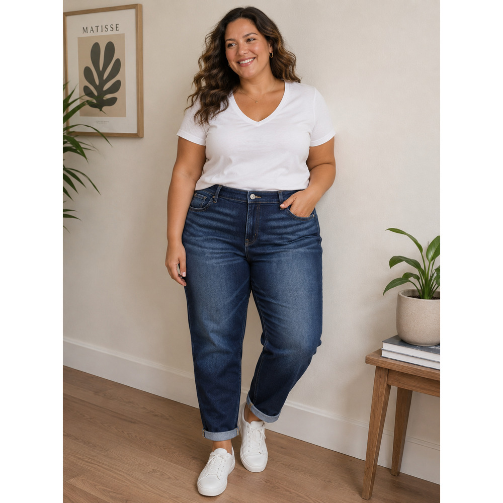 Old Navy WOW Mid Rise Boyfriend Jeans 14 Cuffed Dark Wash Casual Denim Pants